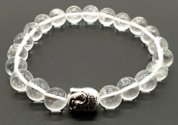 Bracelet Cristal de Roche & Bouddha perles 8mm