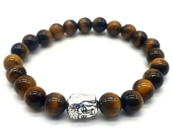 Bracelet Oeil de Tigre & Bouddha perles 8mm