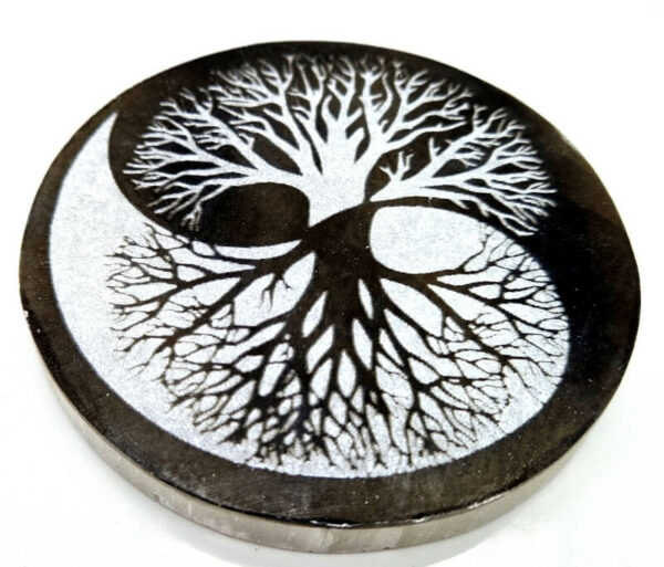 Plaque Sélénite Arbre de Vie Yin-Yang Noir/Blanc 10cm