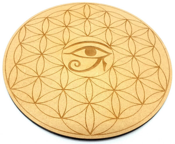 Plaque Bois Oeil d'Horus Fleur de Vie 30cm