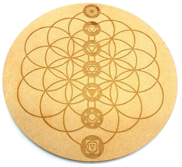 Plaque Bois Graine de Vie & Chakras 30cm