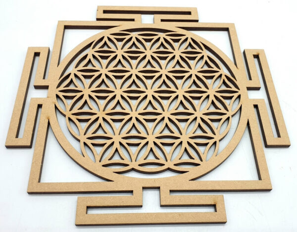 Plaque Bois Fleur de Vie Yantra 20cm