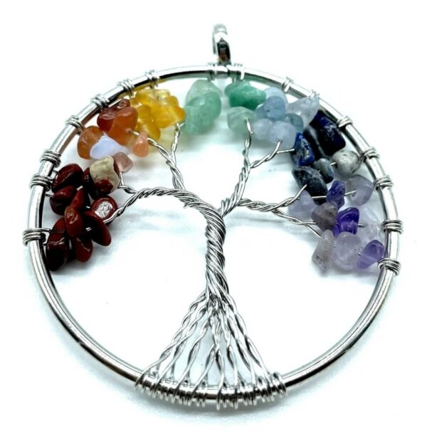 Pendentif Arbre de Vie 7 Chakras 4cm - Plaqué Argent