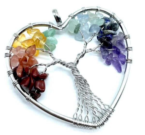 Pendentif Arbre de Vie 7 Chakras Coeur 4cm - Plaqué Argent