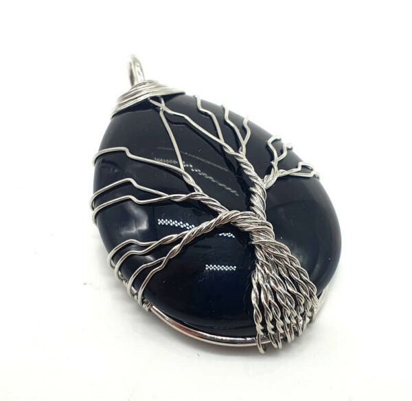 Pendentif Arbre de Vie - Obsidienne Noire 4cm