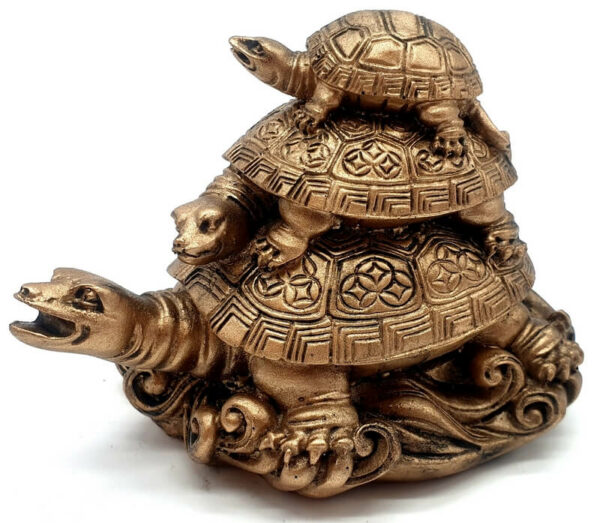 Statue Résine Tortues de la Prospérité Bronze 8cm