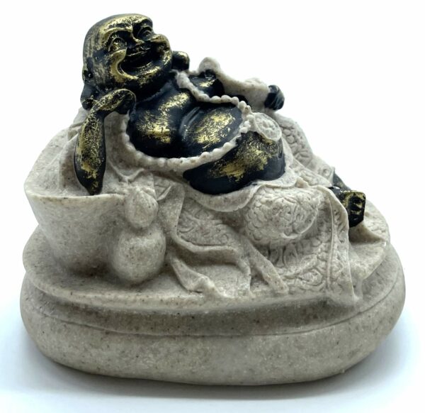 Statue Résine Bouddha Rieur Gris 11cm